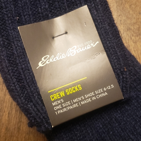 Eddie Bauer Merino Wool Boot Crew Socks - Men's One Size, Navy with Green Accent - Picture 2 of 6